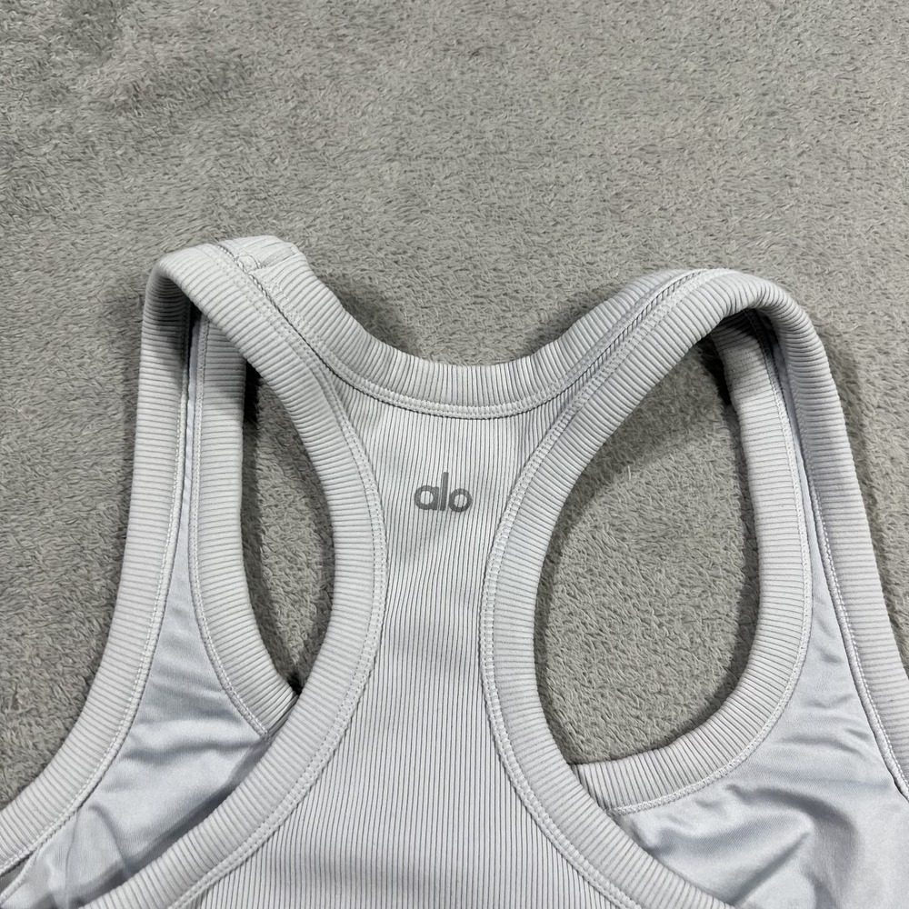 Alo Yogo Tank Top Shirt Womens Large Ribbed Racerback Gray Gym Workout Athletic - Picture 8 of 11